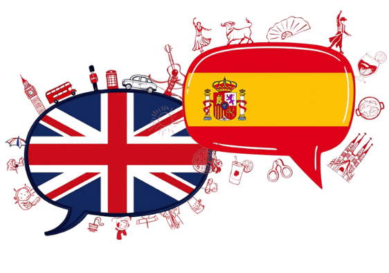 Grafika symbolizująca naukę języka angielskiego i hiszpańskiego online w Speak Amigo